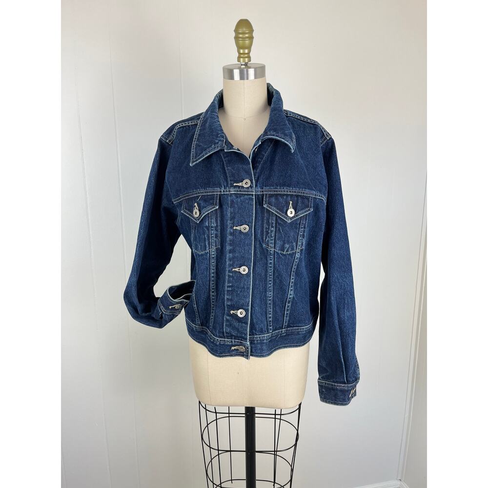 Vintage 90s Y2K Boxy Denim Jean Jacket 14 16 Grunge Trucker‎ Minimalist